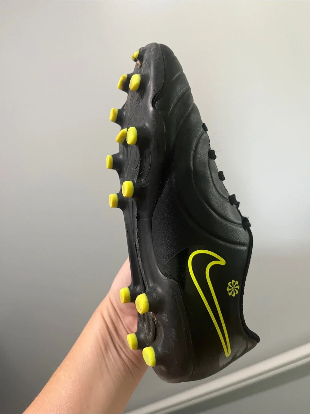 Nike Tiempo Legend Club 3Y 3 Black Soccer Cleats with Neon Yellow Swoosh